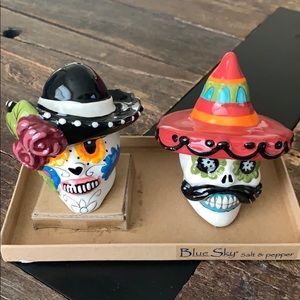 Blue Sky Halloween Skull Salt & Pepper Shakers
